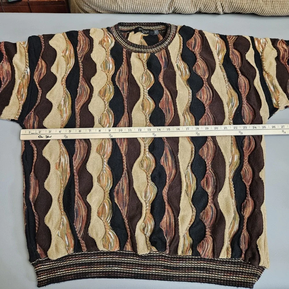 Vintage Protege Men's Sweater Size XL Textured 3D Knit Brown USA 90's Neutral